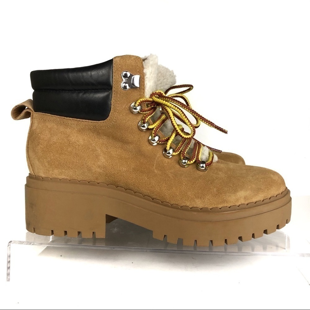 Marc Fisher Nairy Lace-Up Combat Leather Suede Shearling Lug Sole Boots Sz 8